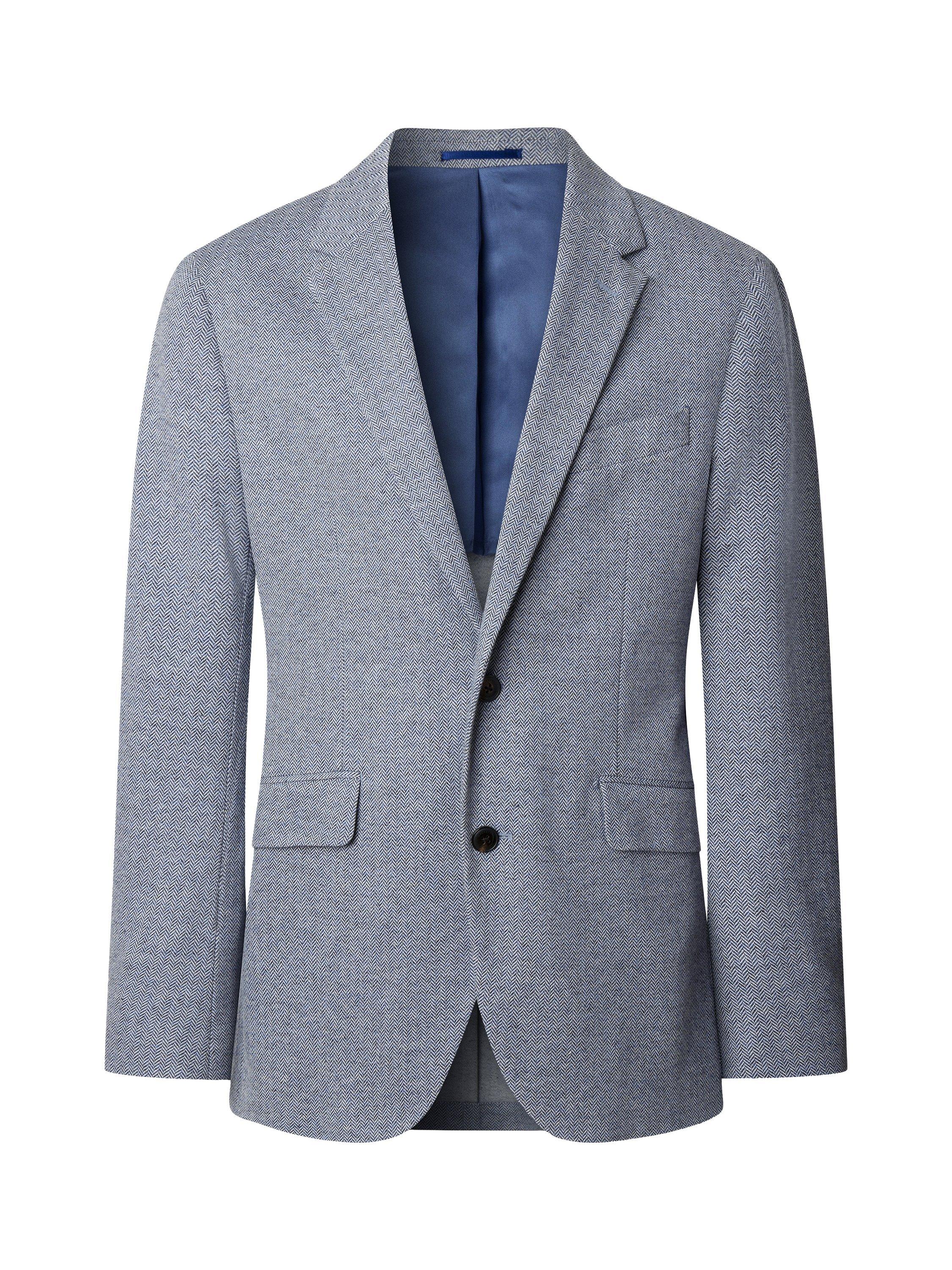 Product image 4 of 8, which shows Hackett London Cotton Blend Herringbone Jersey Knit Blazer, Blue, 36