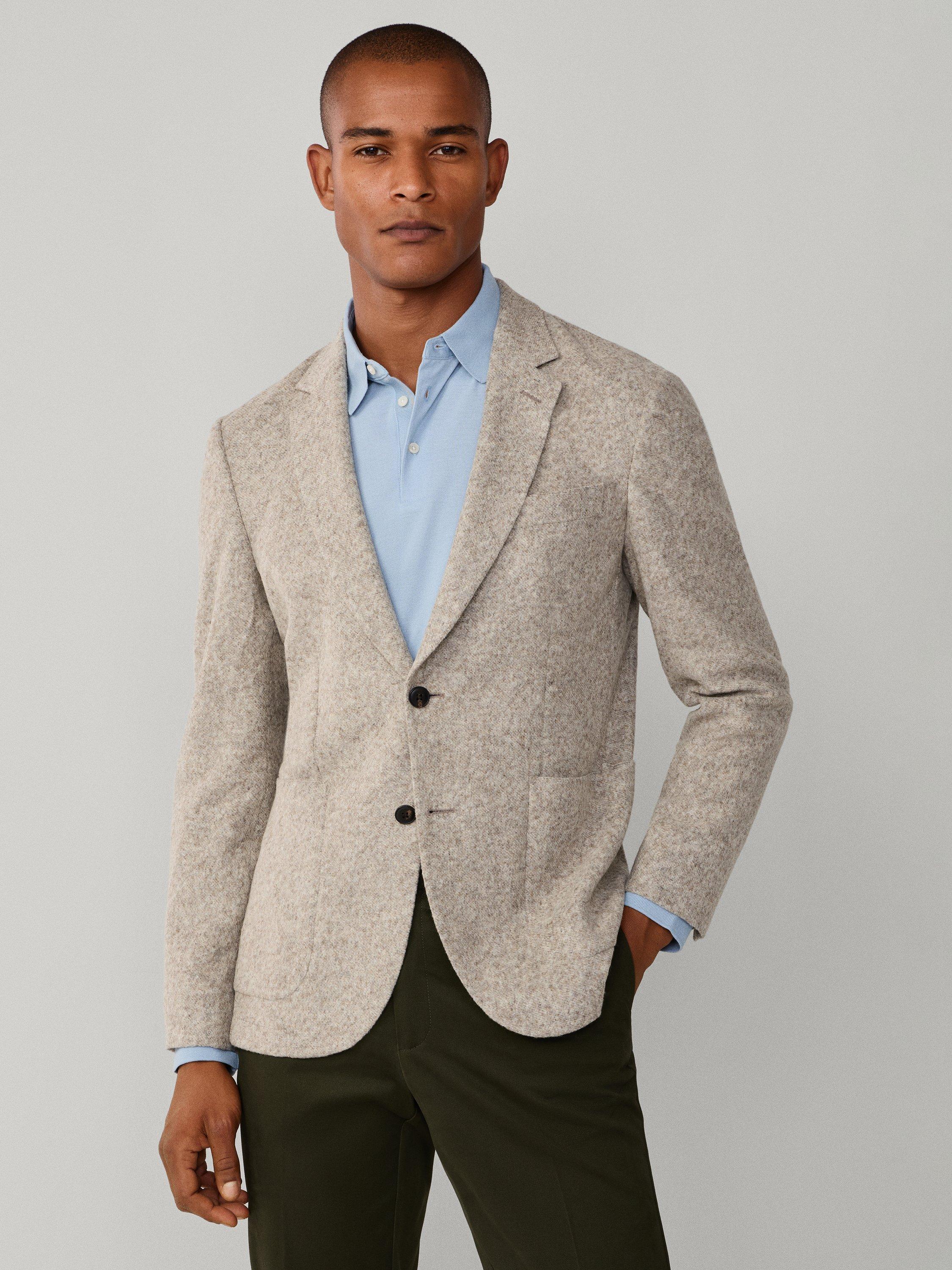 Product image 1 of 8, which shows Hackett London Wool Blend Jersey Knit Blazer, Taupe Beige, 36