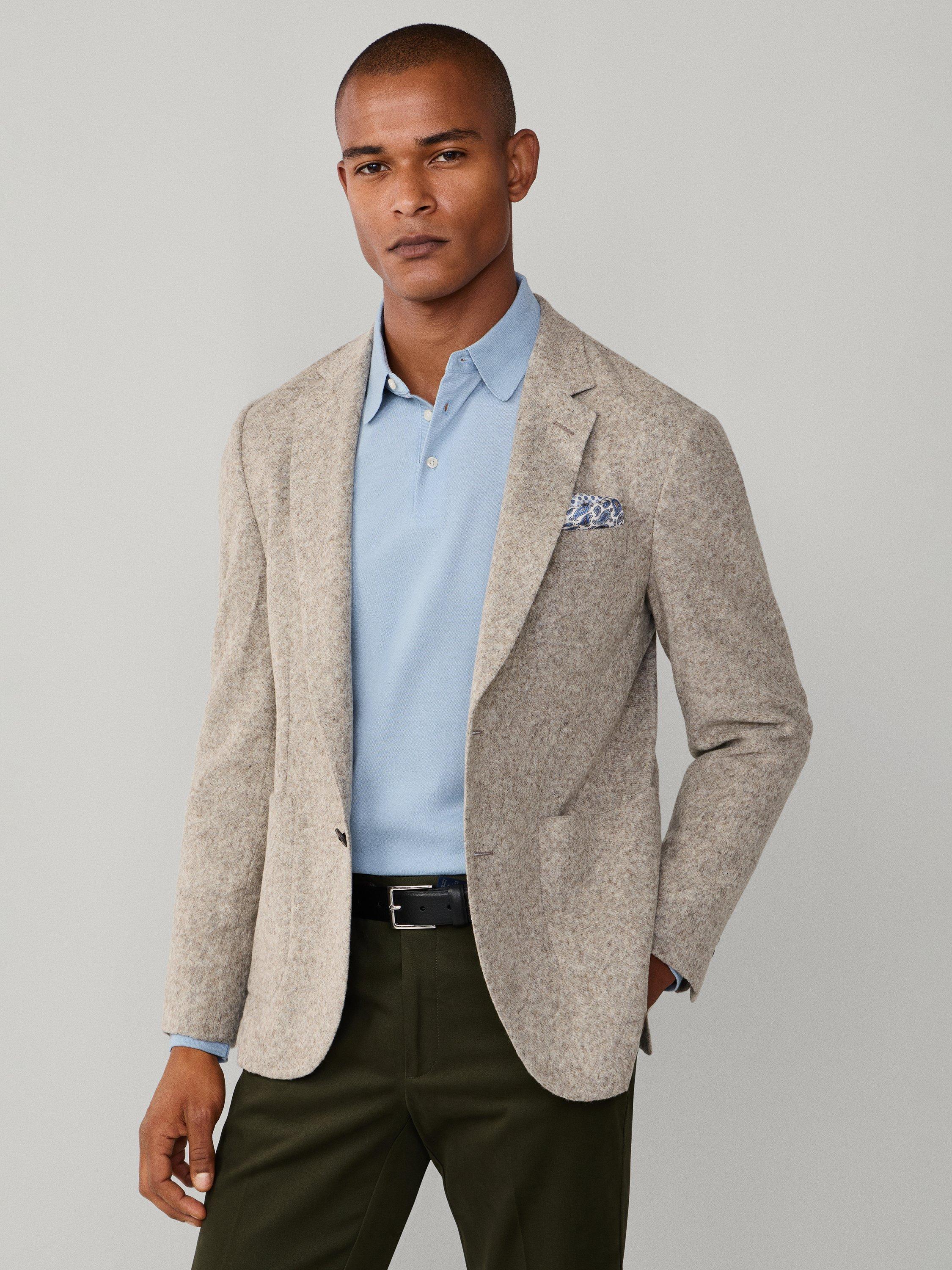 Product image 8 of 8, which shows Hackett London Wool Blend Jersey Knit Blazer, Taupe Beige, 36