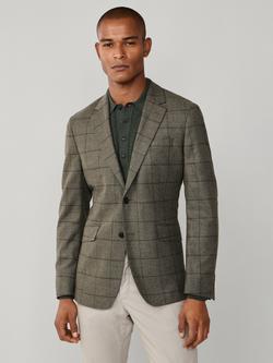 Hackett London Wool Cashmere Blend Ascot Block Windowpane Check Blazer, Green, Green