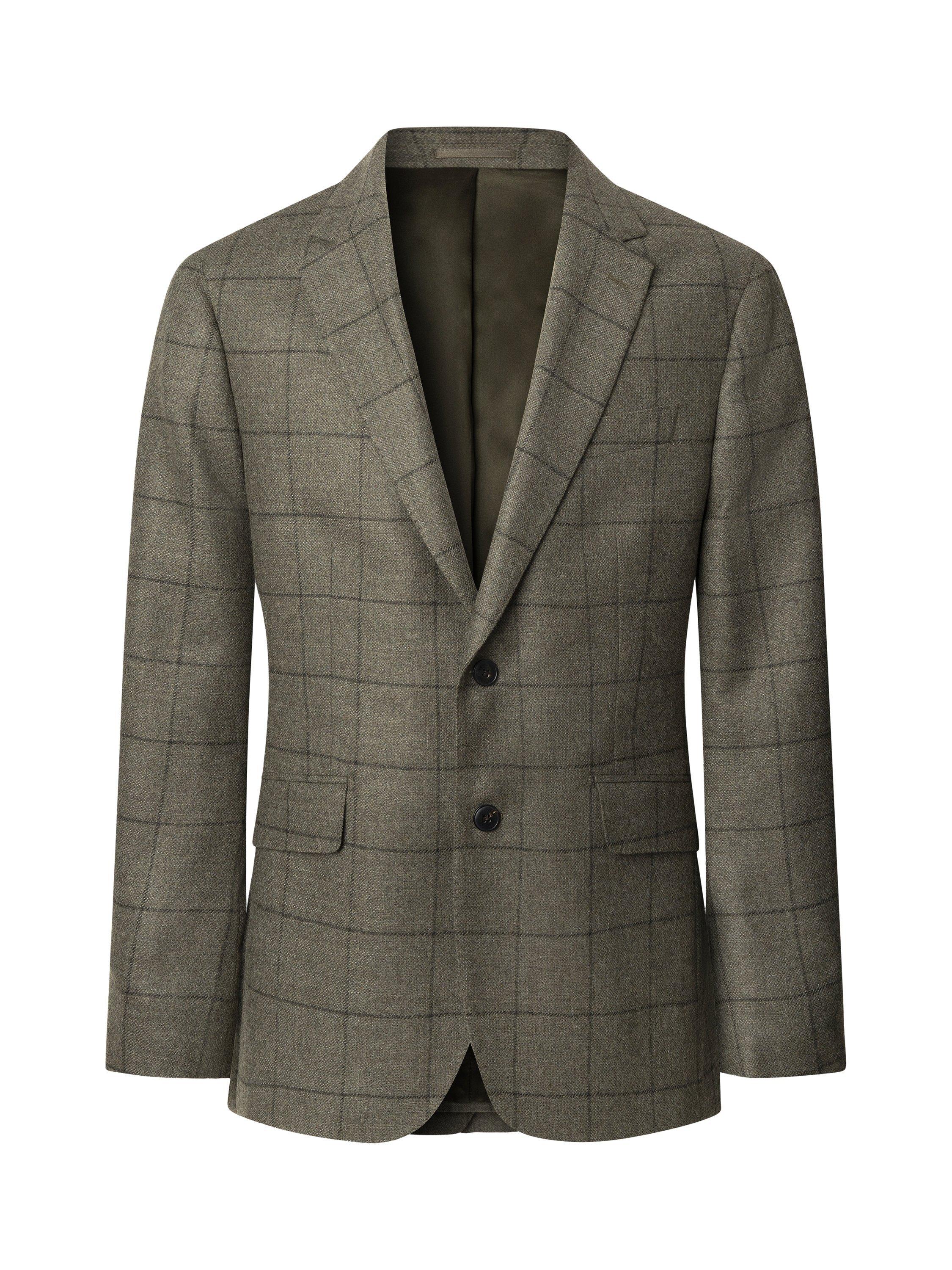 Product image 4 of 8, which shows Hackett London Wool Cashmere Blend Ascot Block Windowpane Check Blazer, Green, 36
