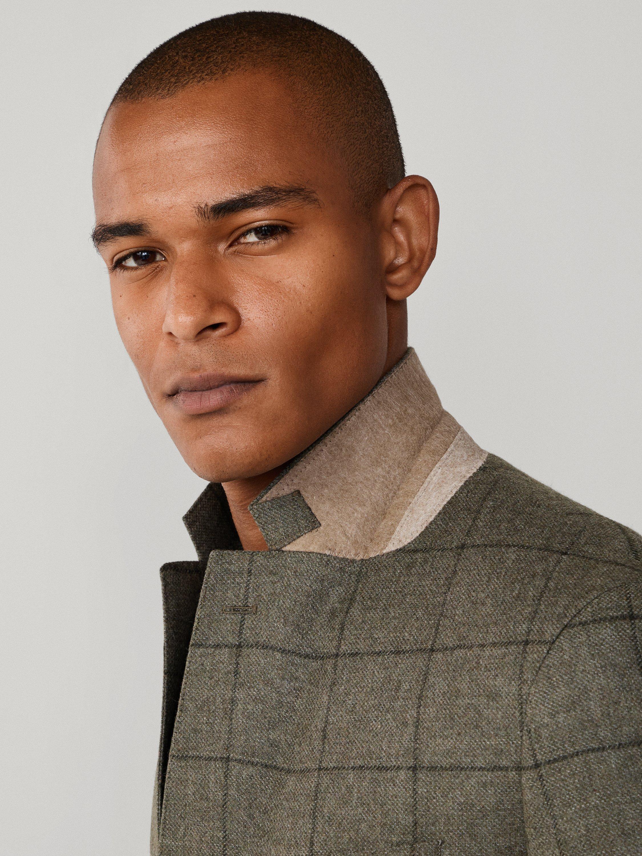 Product image 5 of 8, which shows Hackett London Wool Cashmere Blend Ascot Block Windowpane Check Blazer, Green, 36