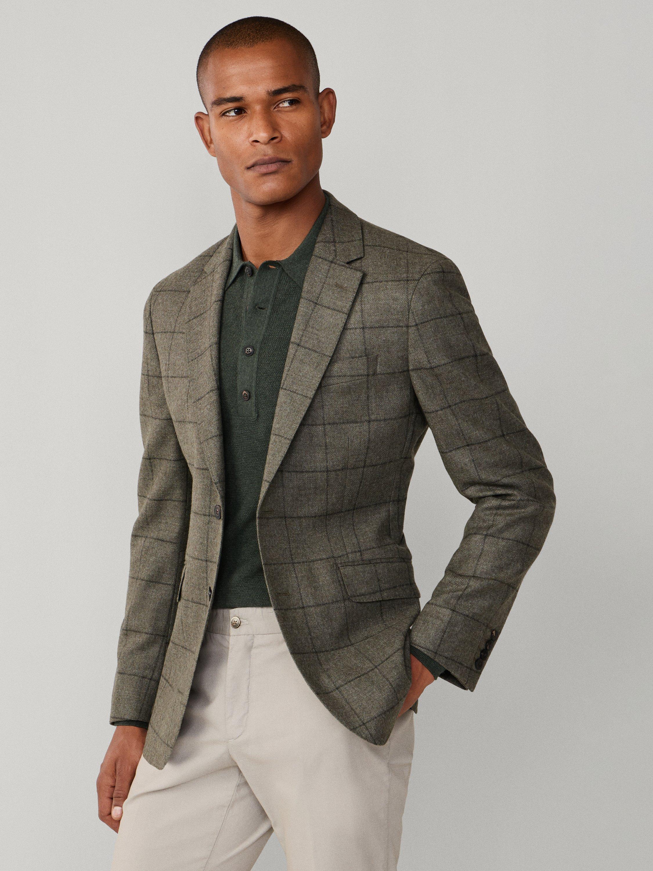 Product image 7 of 8, which shows Hackett London Wool Cashmere Blend Ascot Block Windowpane Check Blazer, Green, 36