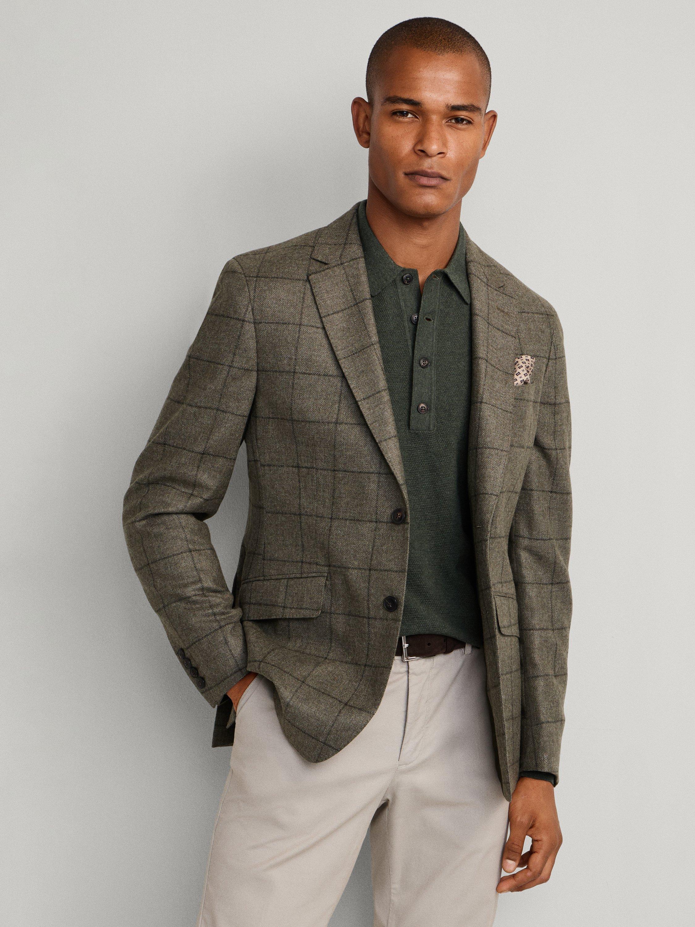 Product image 8 of 8, which shows Hackett London Wool Cashmere Blend Ascot Block Windowpane Check Blazer, Green, 36