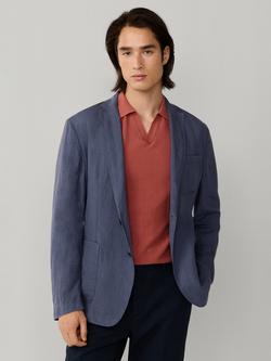 Hackett London Linen Unlined Shirt Jacket Block Blazer, Blue, Blue