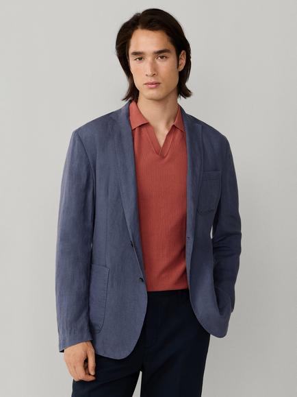 Hackett London Linen Unlined Shirt Jacket Block Blazer, Blue, Blue