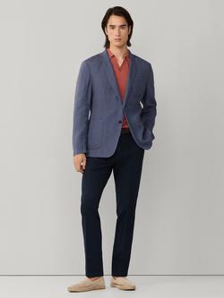 Hackett London Linen Unlined Shirt Jacket Block Blazer, Blue - view 2, Blue