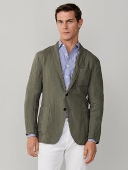 Hackett London Garment Washed Pure Linen Jacket, Khaki Green, Khaki Green