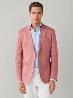 Hackett London Ascot Block Linen Suit Jacket, Pink, Pink