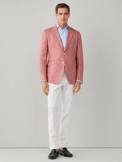 Hackett London Ascot Block Linen Suit Jacket, Pink - view 2, Pink