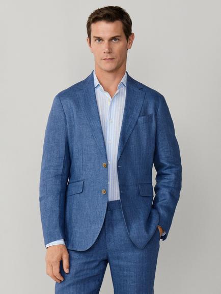 Hackett London Linen Delavé Textured Ascot Block Blazer, Blue