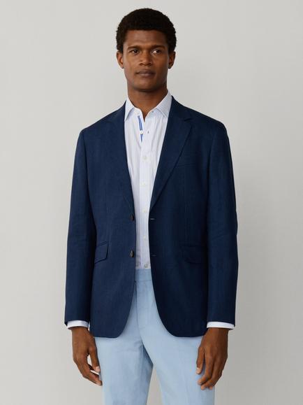 Hackett London Linen Delavé Textured Ascot Block Blazer, Navy