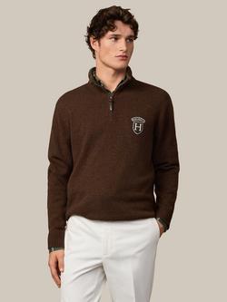 Hackett London Half Zip Merino Wool Jumper, Dark Brown, Dark Brown