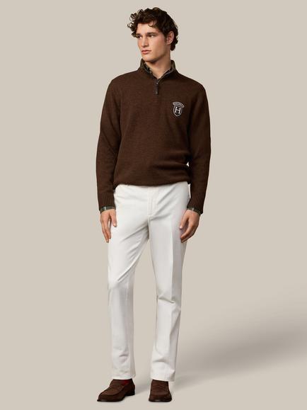 Hackett London Heritage Half Zip Merino Wool Jumper, Dark Brown - view 2, Dark Brown