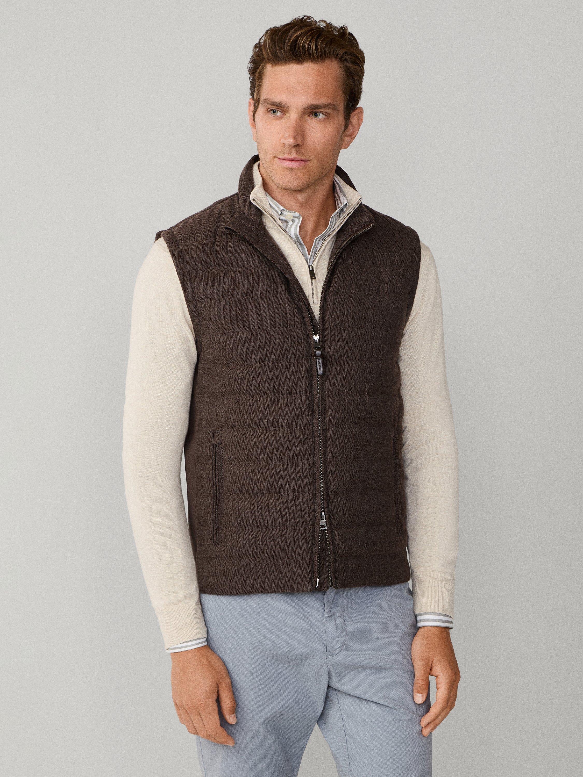 Product image 1 of 8, which shows Hackett London Herringbone Wool Blend Gilet, Conker Brown, XS