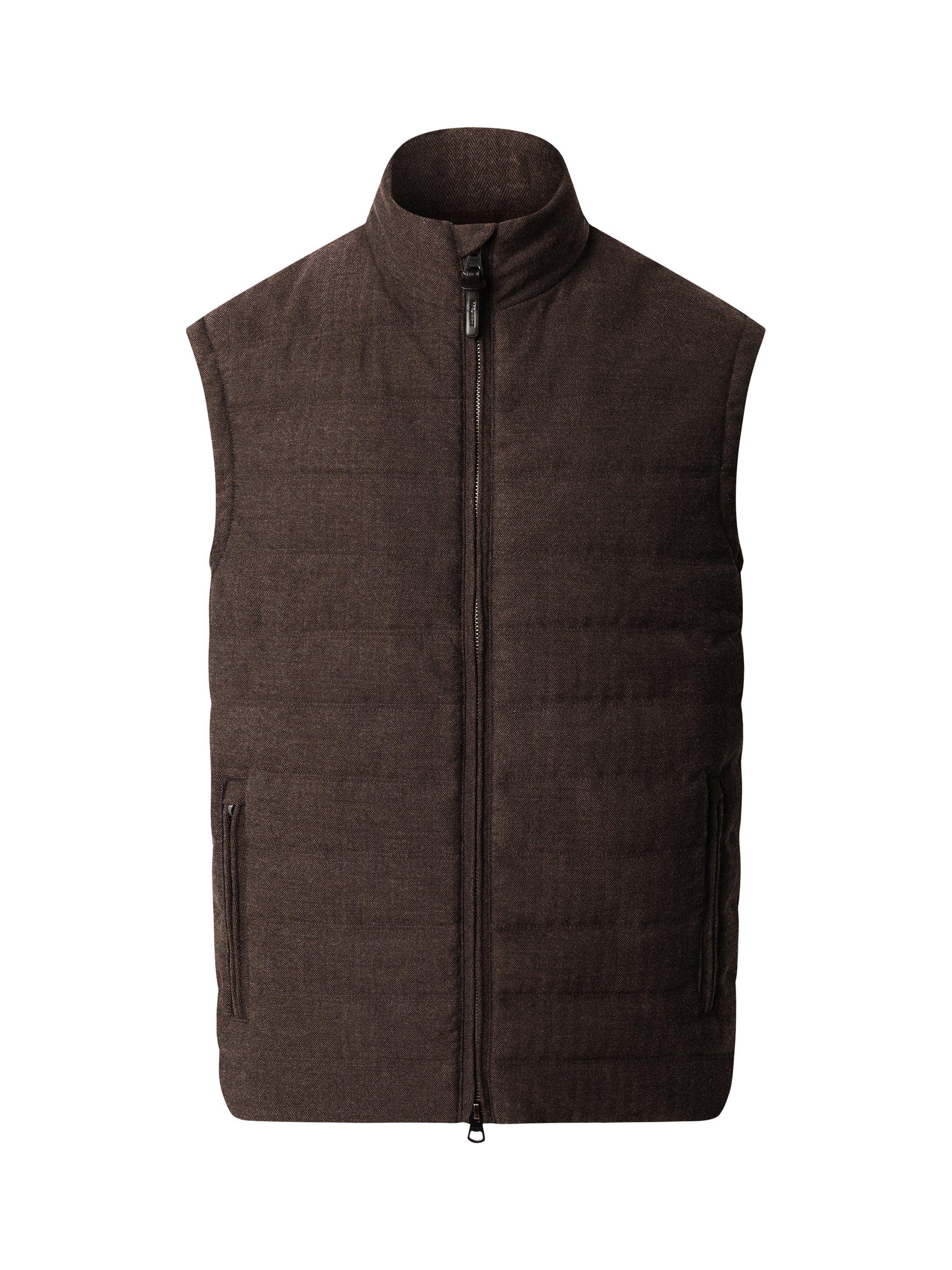 Product image 4 of 8, which shows Hackett London Herringbone Wool Blend Gilet, Conker Brown, XS