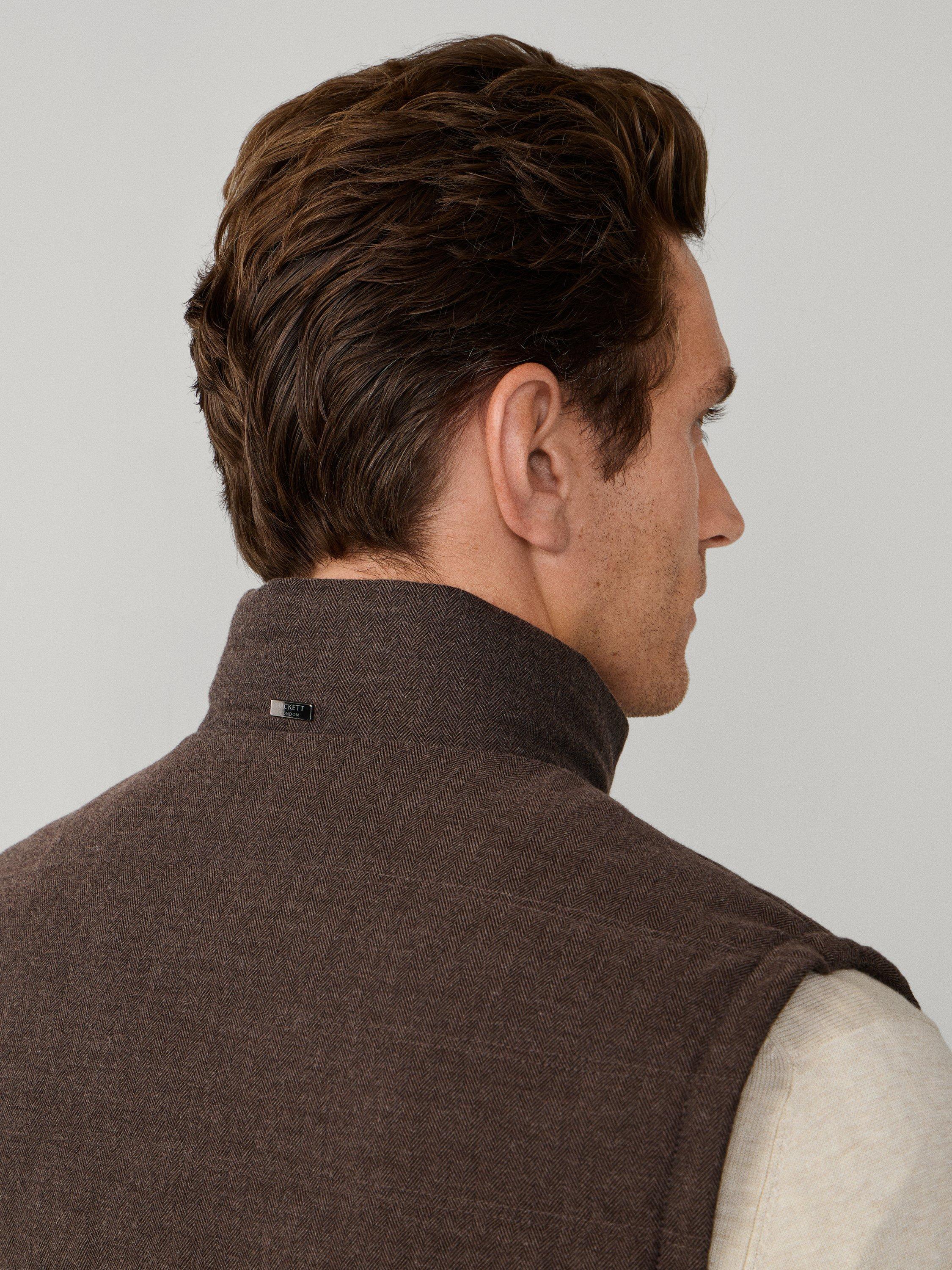 Product image 6 of 8, which shows Hackett London Herringbone Wool Blend Gilet, Conker Brown, XS