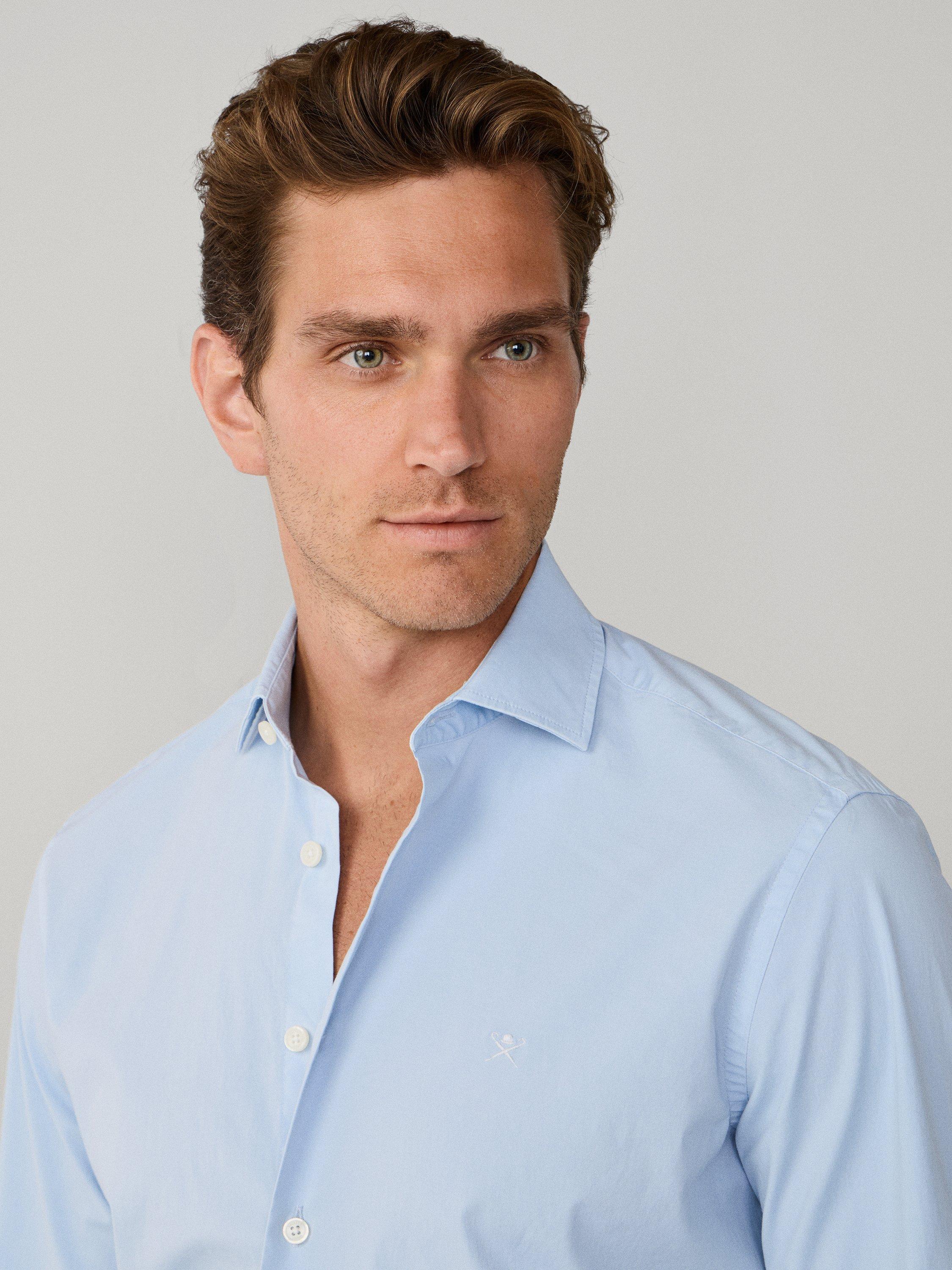 Product image 5 of 8, which shows Hackett London Cotton Blend Tailored Fit Shirt, Oxford Blue, L