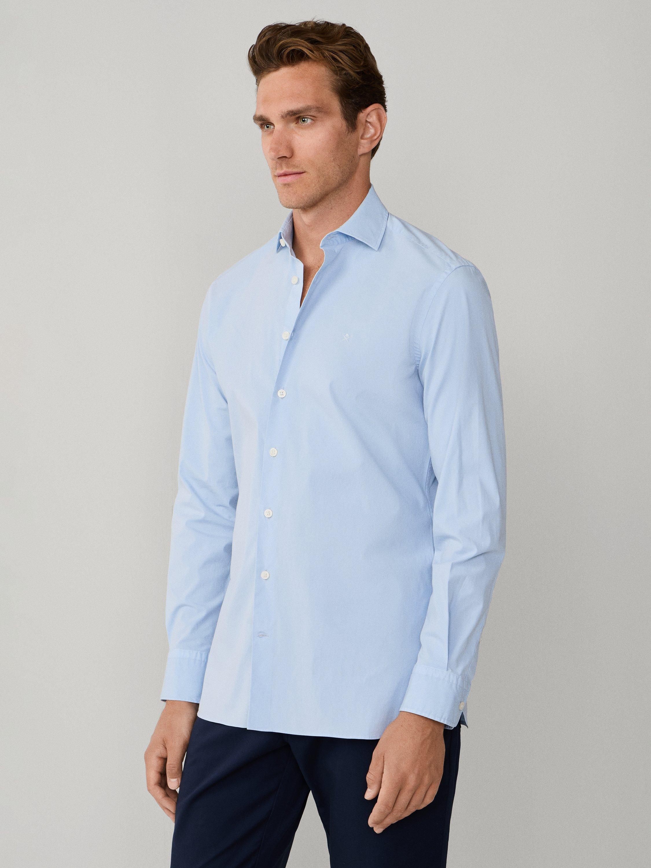 Product image 7 of 8, which shows Hackett London Cotton Blend Tailored Fit Shirt, Oxford Blue, L
