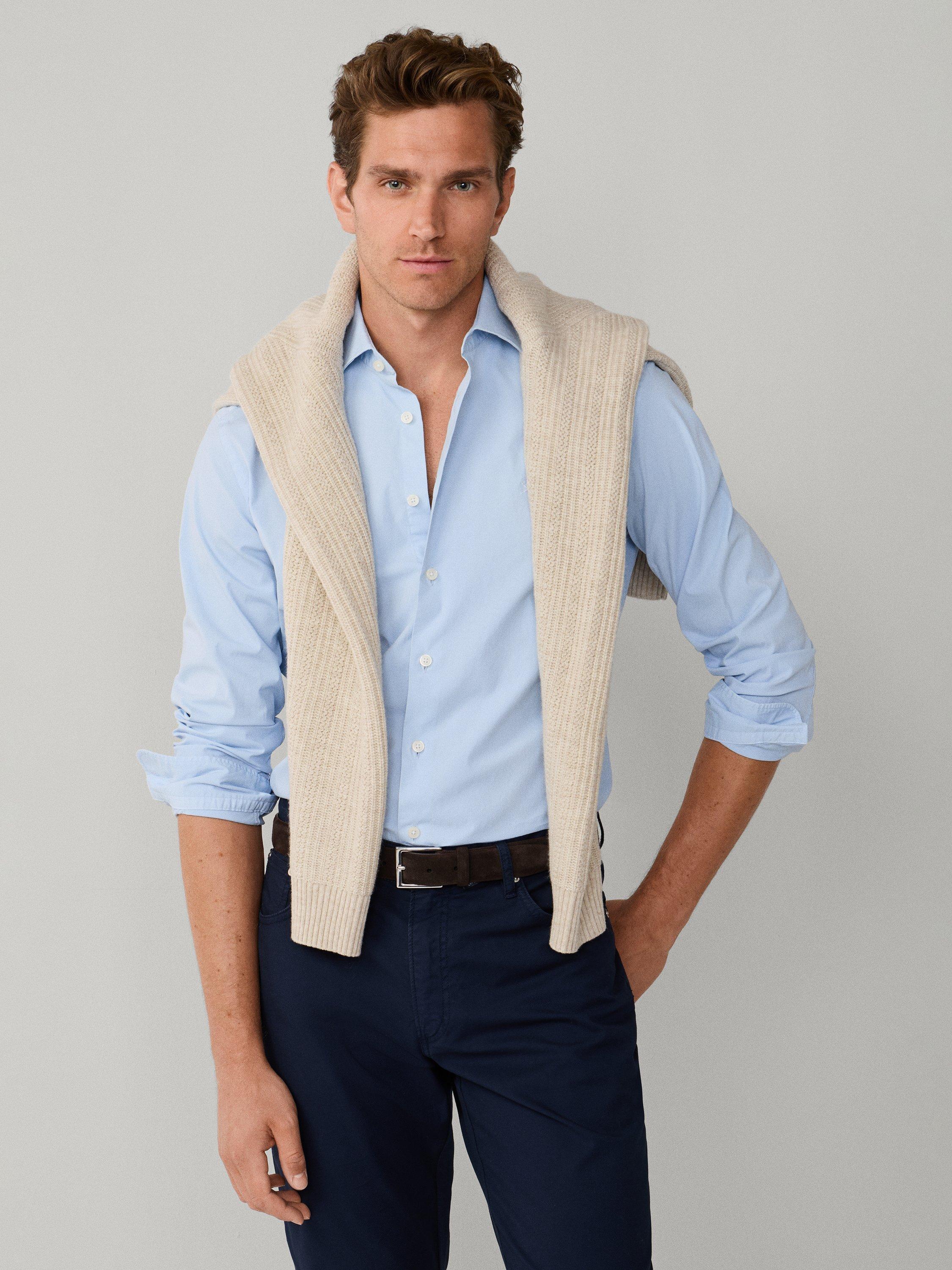 Product image 8 of 8, which shows Hackett London Cotton Blend Tailored Fit Shirt, Oxford Blue, L