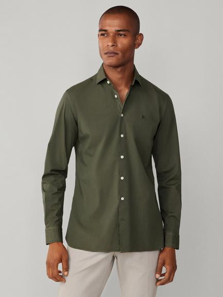 Hackett London Cotton Blend Tailored Fit Shirt, Forest Green