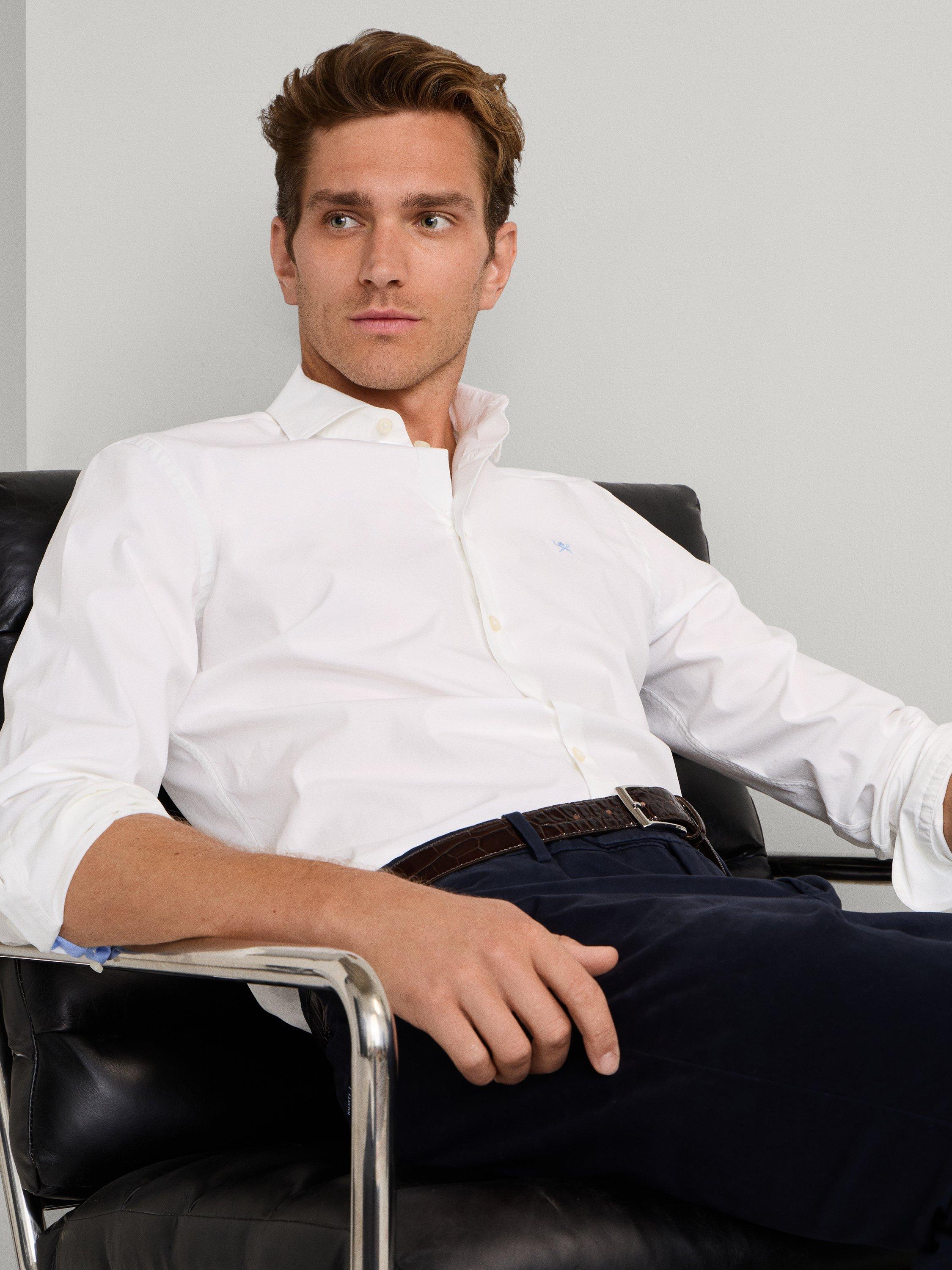 Product image 8 of 8, which shows Hackett London Cotton Blend Tailored Fit Shirt, Optic White, XS