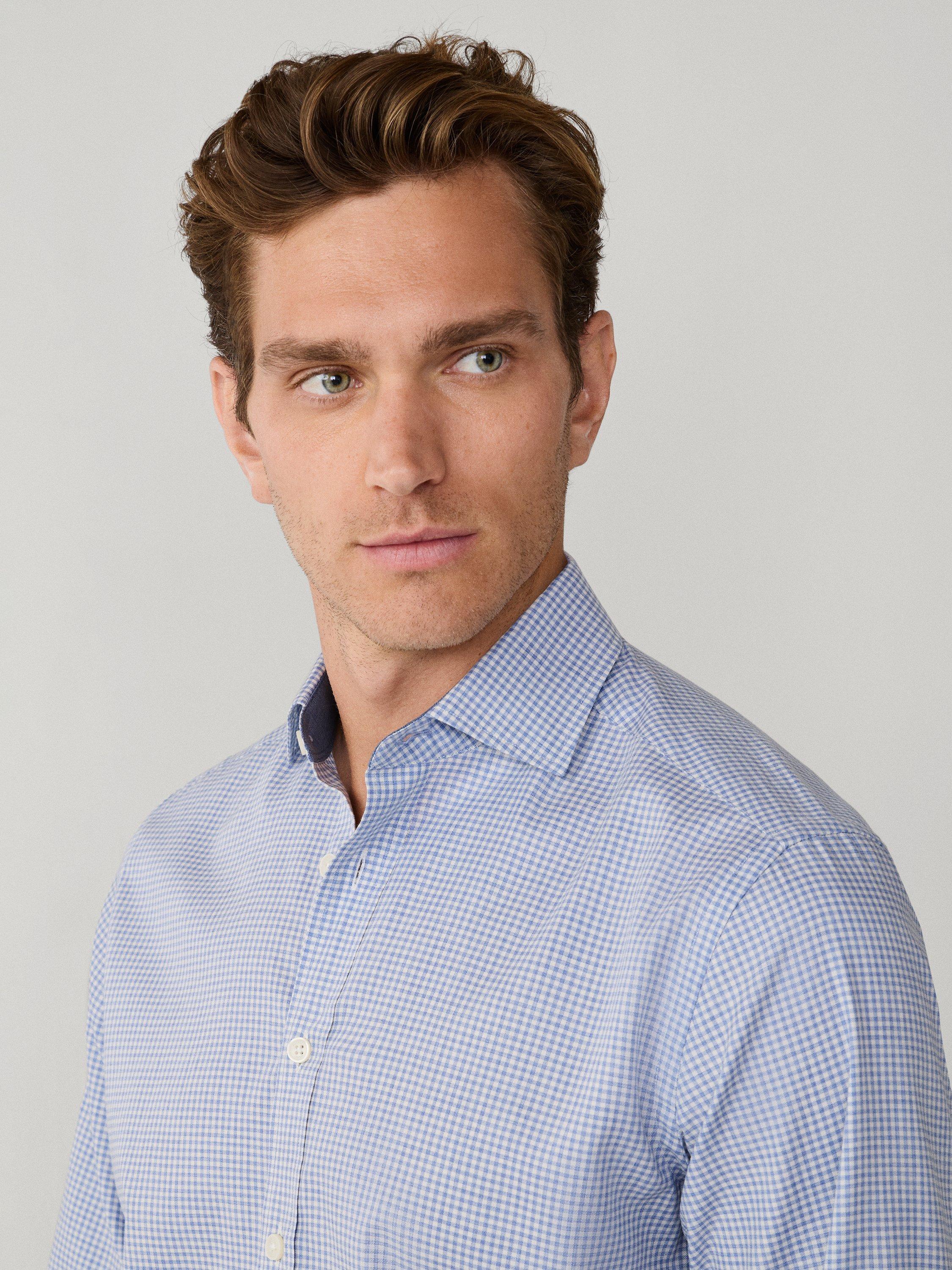Product image 5 of 8, which shows Hackett London Cotton Tailored Fit Check Shirt, Blue, L