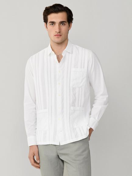 Hackett London Classic Block Guayabera Cotton Poplin Shirt, Optic White, Optic White