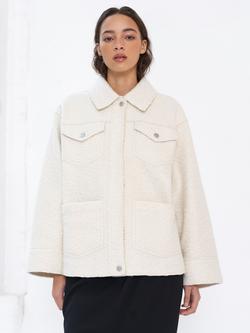 French Connection Allie Boucle Collared Overshirt, Putty, Putty