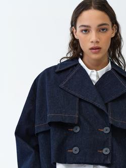 French Connection Aussie Denim Cropped Trench Coat, Dark Indigo - view 2, Dark Indigo