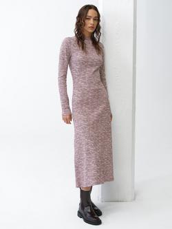 French Connection Deja Jersey Space Dye Ribbed Dress, Berry Red/Powder Pink