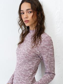 French Connection Deja Jersey Space Dye Ribbed Dress - view 2, Berry Red/Powder Pink