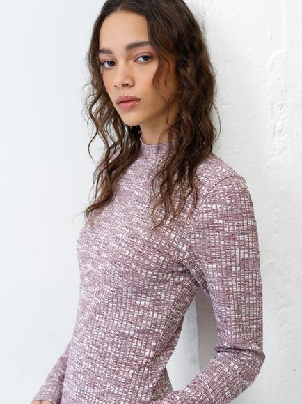 French Connection Deja Jersey Space Dye Ribbed Dress - view 2, Berry Red/Powder Pink