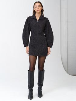 French Connection Alyssia Boucle Zip Through Mini Dress, Black, Black