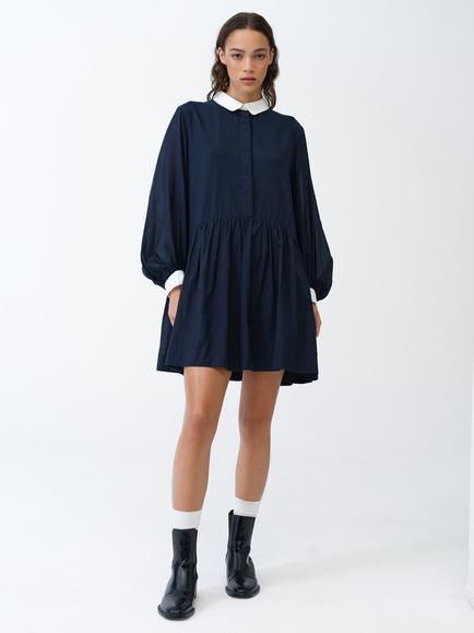 French Connection Monica Voile Voluminous Shirt Dress, Navy/Porcelain Cream