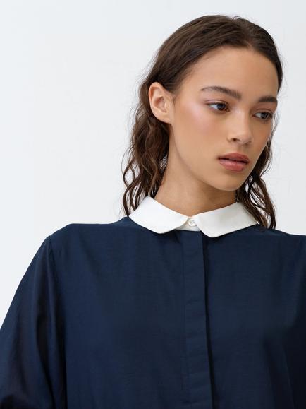 French Connection Monica Voile Voluminous Shirt Dress - view 2, Navy/Porcelain Cream