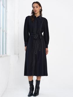 French Connection Rochelle Contrast Stitch Shirt Dress, Black/Porcelain, Black/Porcelain