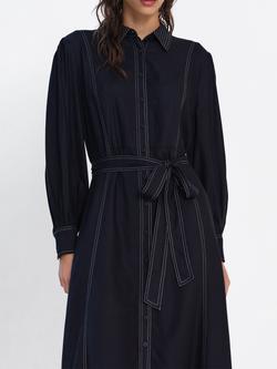 French Connection Rochelle Contrast Stitch Shirt Dress, Black/Porcelain - view 2, Black/Porcelain