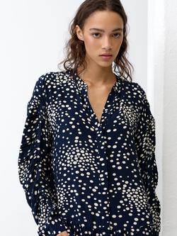 French Connection Thea Lizzie Eco Polka Dot Dropped Waist Dress - view 2, Navy/Porcelain Cream