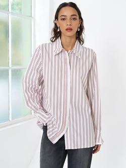 French Connection Cambria Pintuck Placket Stripe Shirt, Powder Pink/Multi, Powder Pink/Multi