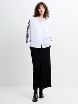 French Connection Cambria Cotton Embroidered Long Sleeve Shirt, Linen White/Black