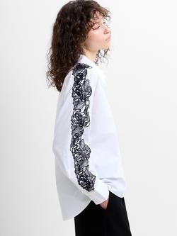 French Connection Cambria Cotton Embroidered Long Sleeve Shirt - view 2, Linen White/Black