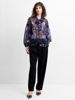 French Connection Clara Emina Tie Neck Floral Shirt, Navy/Multi - view 2, Navy/Multi