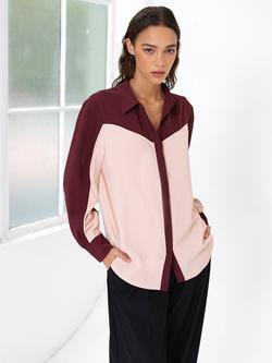 French Connection Mindy Colour Block Shirt, Berry Red/Pink, Berry Red/Pink
