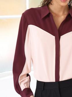 French Connection Mindy Colour Block Shirt, Berry Red/Pink - view 2, Berry Red/Pink