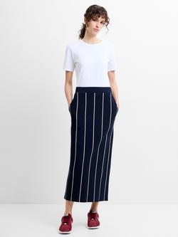 French Connection Sunday Sweat Striped Midi Skirt, Navy/Porcelain