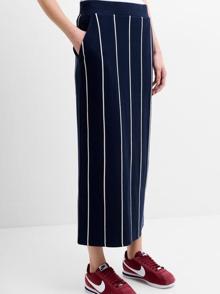 French Connection Sunday Sweat Striped Midi Skirt - view 2, Navy/Porcelain
