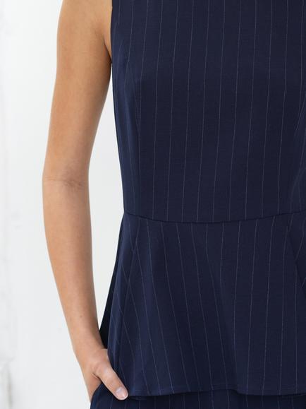 French Connection Alia Pinstripe Peplum Top - view 2, Navy/Linen White