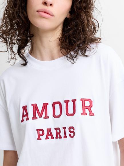 French Connection Amour Cotton Varsity T-Shirt - view 2, White/Watermelon