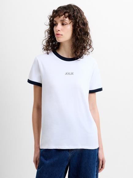 French Connection Cotton Jolie Graphic Ringer T-Shirt, Linen White/Navy